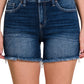 PLUS Zenana Mid Rise Raw Frayed Hem Denim Shorts