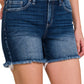 PLUS Zenana Mid Rise Raw Frayed Hem Denim Shorts