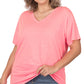 Coral Pink Plus Boyfriend V-Neck Tee