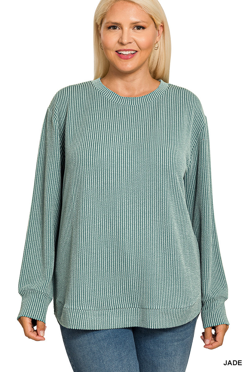 Jade Raised Ribbed Long Sleeve Top