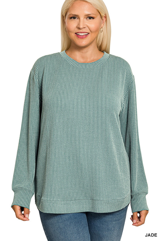 Jade Raised Ribbed Long Sleeve Top