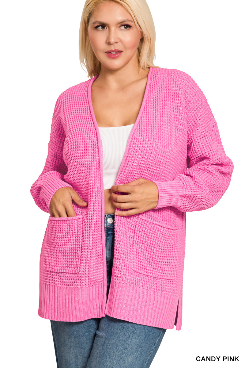 PLUS Candy Pink Waffle Cardigan