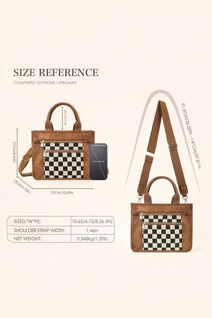 Camel Checkered Tote Bag Purse