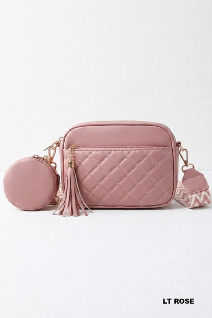 Diamond quilted crossbody bag duo coin purse