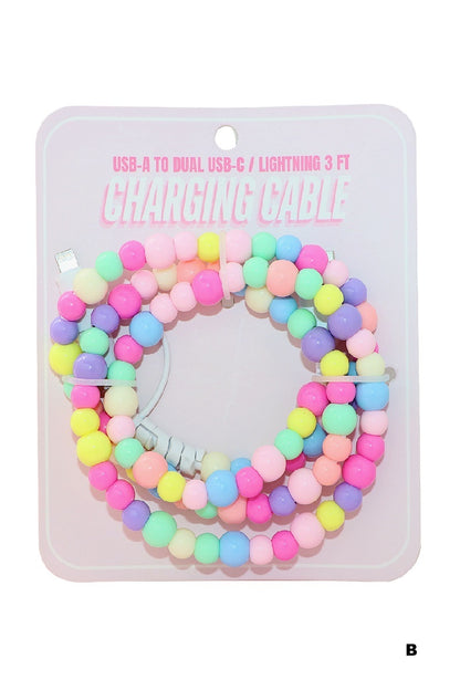 Beaded dual usb fast charging cable