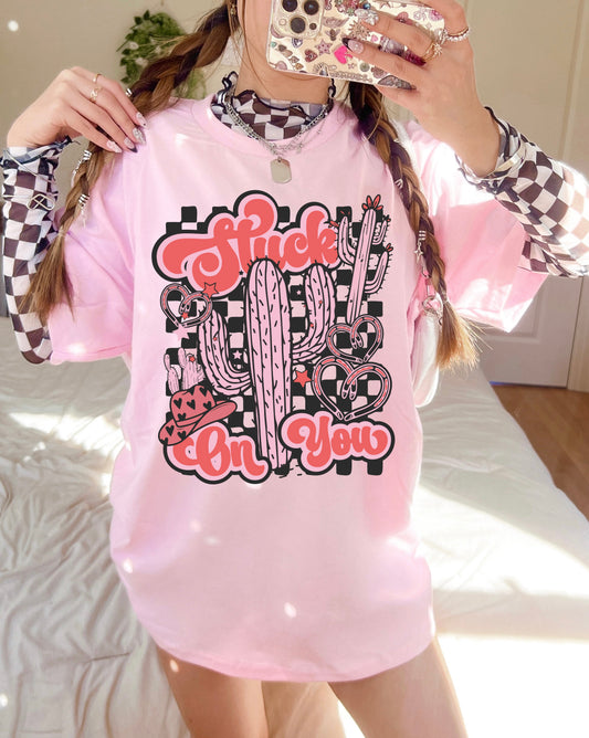 Lt Pink Western Valentine Graphic Tee - Stuck On You