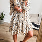 Khaki Leopard Print 3/4 Sleeve Tiered Ruffled Hem Dress