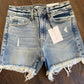 Medium Denim Distressed Hem Shorts (Zenana)