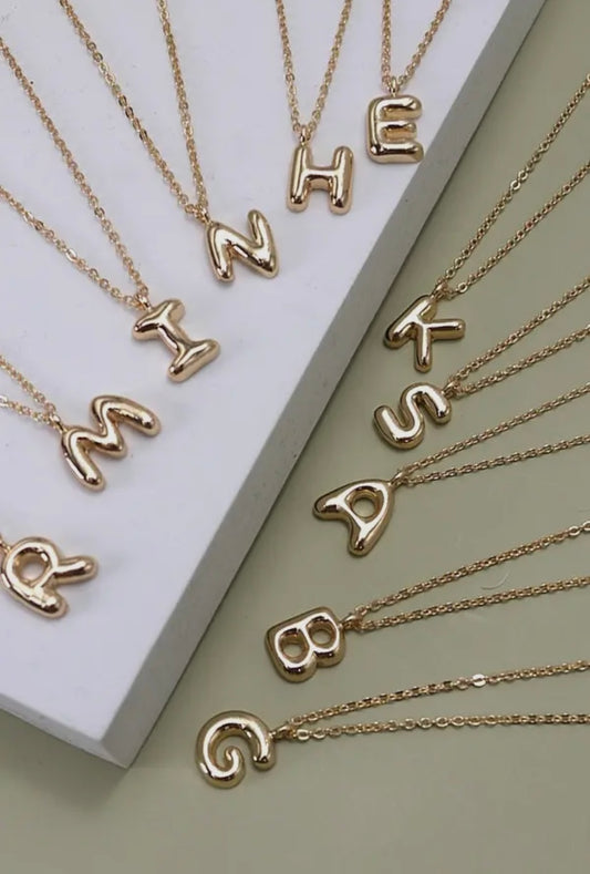 Gold Bubble Initial Necklace