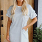 Black and white striped tshirt dress with ruffle sleeves