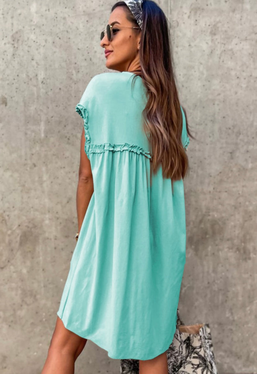 Mint Green frilled trim loose fit mini dress