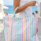 Pastel striped vinyl tote bag