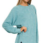 Dusty Teal Soft Oversized Button Henley Long Sleeve Top