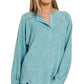 Dusty Teal Soft Oversized Button Henley Long Sleeve Top