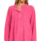 Fuchsia Soft Oversized Button Henley Long Sleeve Top