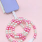 Pink/White Pearl beaded dual usb fast charging cable