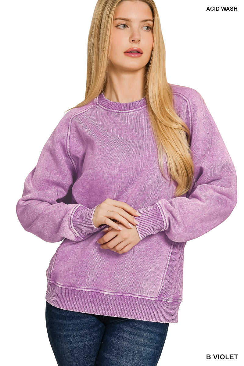 Violet Acid Wash Fleece Sweatshirt