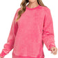 Fuchsia Acid Wash Fleece Sweatshirt