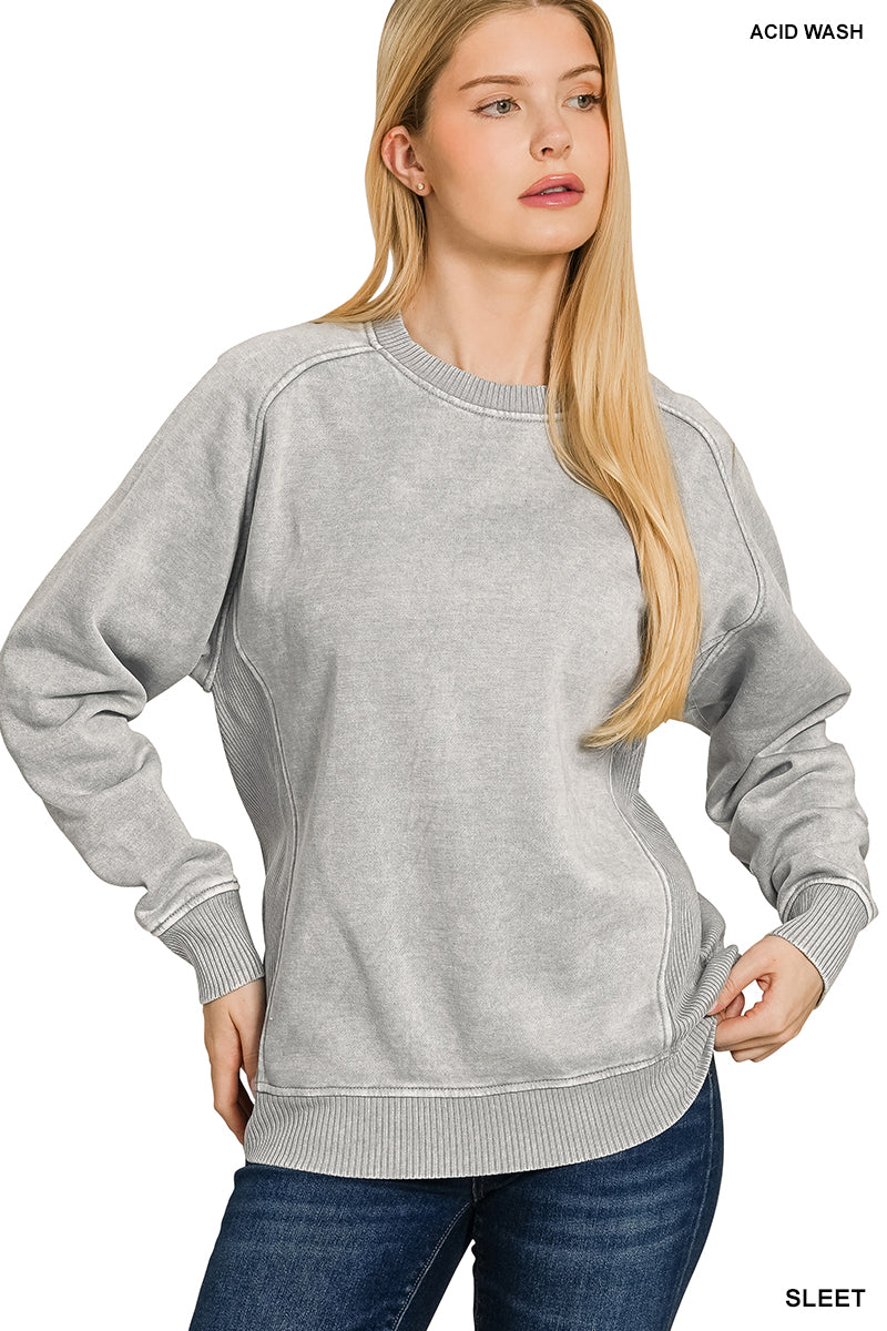 Sleet Gray Acid Wash Fleece Sweatshirt