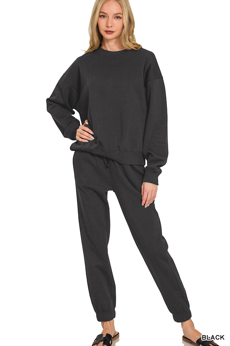 Black Fleece Long Sleeve Jogger Set
