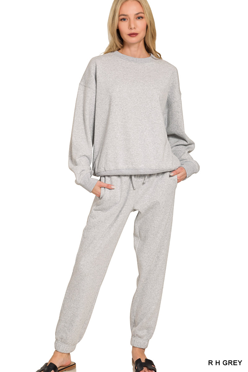 Grey Fleece Long Sleeve Jogger Set