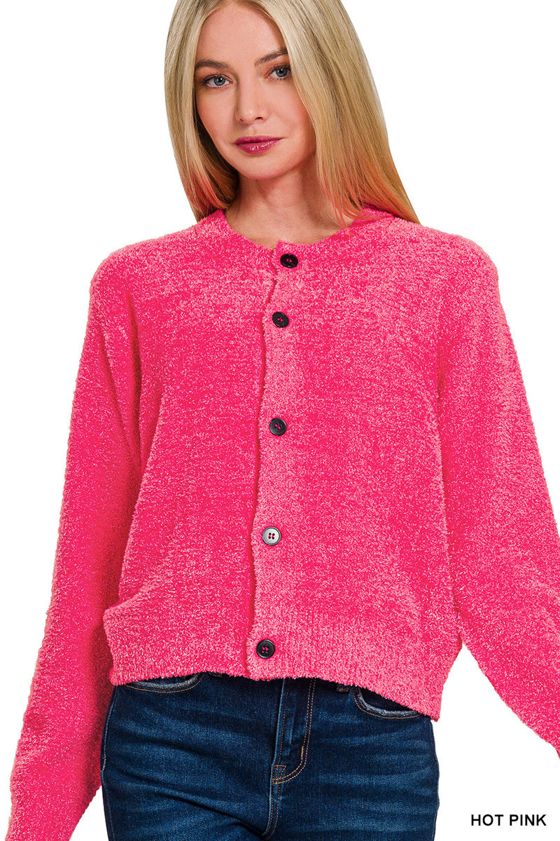 Hot Pink Button Up Sweater Cardigan