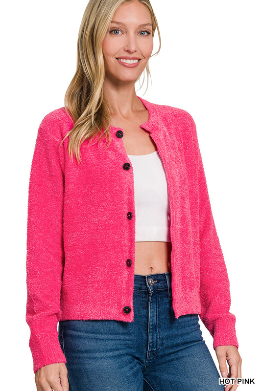 Hot Pink Button Up Sweater Cardigan