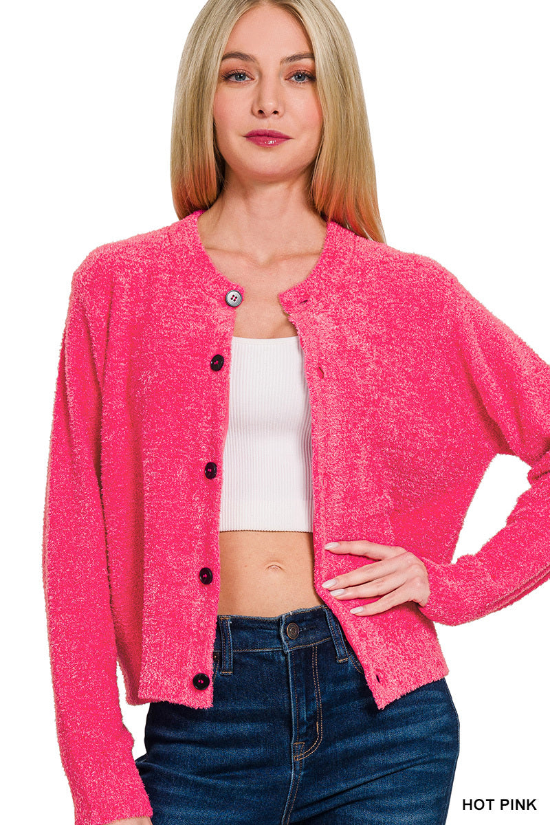 Hot Pink Button Up Sweater Cardigan