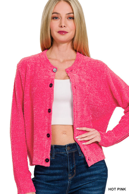 Hot Pink Button Up Sweater Cardigan