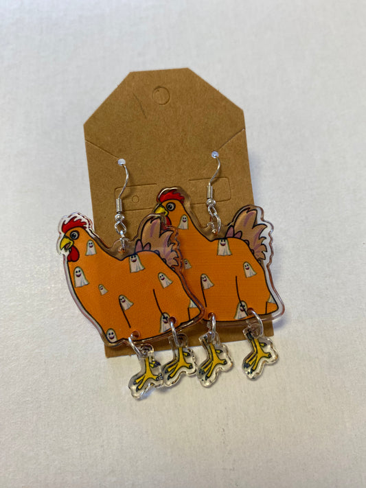 Chicken in ghost sheet dangle earrings
