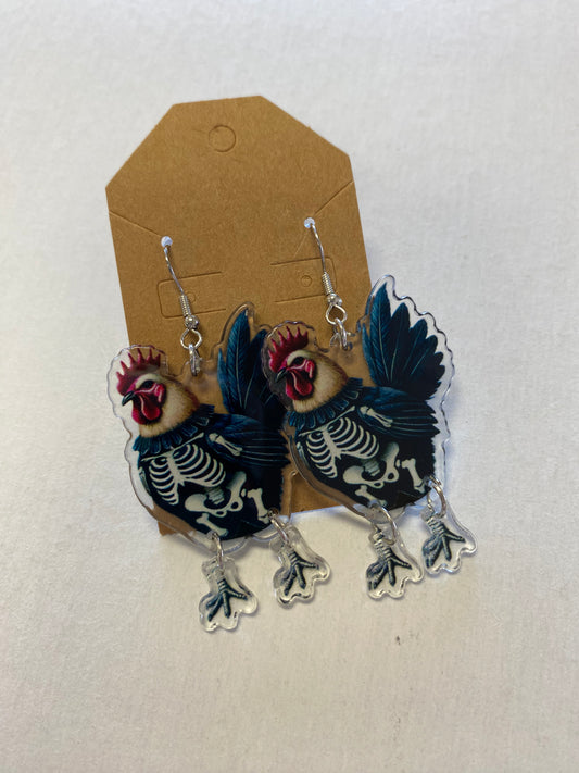 Skeleton Chicken dangle earrings