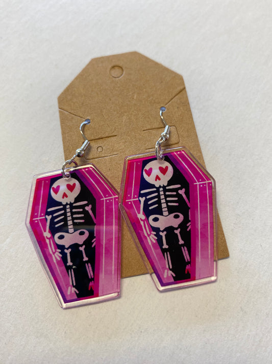 Skeleton in Coffin dangle earrings
