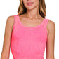 Coral Fuchsia Stone Washed Ribbed Bra Tank