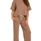 Brown Raised Rib Short Sleeve Tee & Pants Set