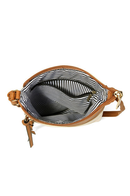 Vegan leather triple zipper crossbody shoulder bag