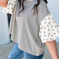 PLUS Black Stripe Floral Puff Sleeve Top