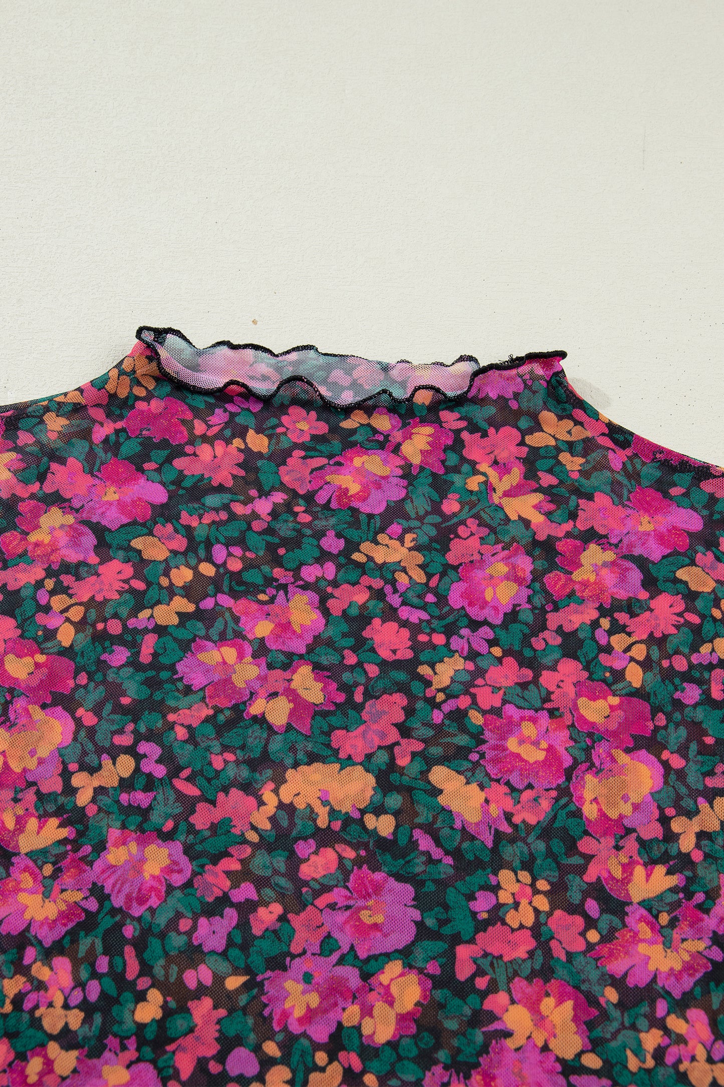 Short Sleeve Rose Floral Mesh Top