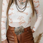Long Sleeve White Howdy Mesh Top
