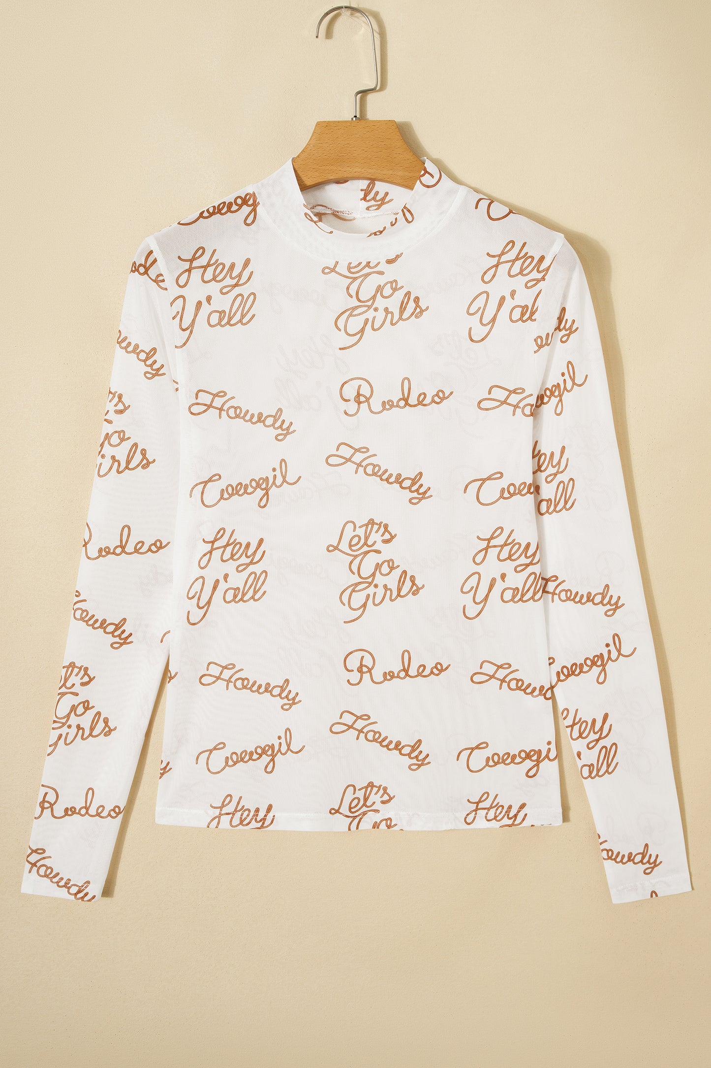 Long Sleeve White Howdy Mesh Top