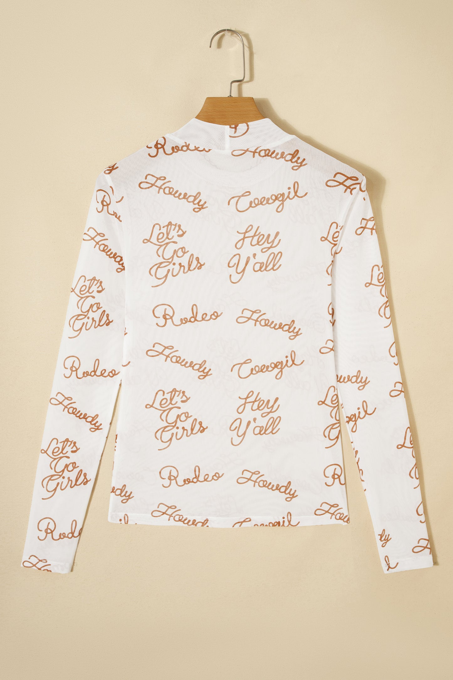 Long Sleeve White Howdy Mesh Top