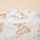 Long Sleeve White Howdy Mesh Top