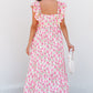 Pink Floral Ruffled Strap Maxi Dress