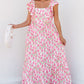Pink Floral Ruffled Strap Maxi Dress