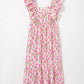 Pink Floral Ruffled Strap Maxi Dress