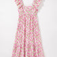 Pink Floral Ruffled Strap Maxi Dress