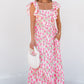 Pink Floral Ruffled Strap Maxi Dress