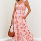 Pink Floral V-Neck Smocked Long Dress