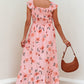 Pink Floral V-Neck Smocked Long Dress
