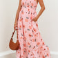 Pink Floral V-Neck Smocked Long Dress