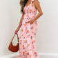 Pink Floral V-Neck Smocked Long Dress